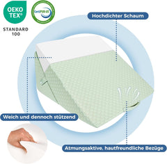 Oreiller compensé réglable pour enfants, oreiller de lecture en mousse haute densité pour lit et canapé, oreiller de tête ergonomique pour l'apnée du reflux du sommeil, oreiller de jambe/oreiller de dos pour jouer et lire (vert)