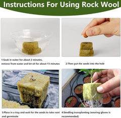 Lot de 50 tapis de culture en laine minérale, cube de laine minérale, isolation en laine minérale, tapis de culture en laine minérale avec ciseaux et gants pour culture hors sol, culture hydroponique et transplantation