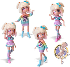 4SF - Manga Fashion Unicorns, Japanische Fashion Puppe, Figur von 19,5 cm mit 15 Gelenkpunkten, Inklusive Ra-Ra-Rock, Beinstulpen und Haarband mit Ohren, Famosa (HKTF2000)