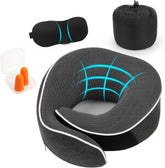 KILDOWS Pernă de gât pentru avion, pernă de călătorie din spumă cu memorie, pernă de călătorie pentru avion cu mască pentru ochi și dopuri pentru urechi, pernă ortopedică pentru gât, ideală pentru călătorii cu avionul, mașina, trenul Perne ortopedice cervicale Naty Shop Titlu implicit