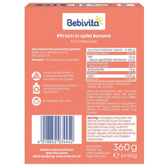 Sachets compressibles pêche, pomme et banane - 16 (paquet de 4, 4 x 90 g chacun), sans sucre ajouté, sans gluten, idéal pour les collations à emporter et l'autoconsommation