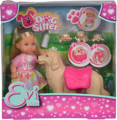 Simba 105733072 - Evi Love Dog Sitter avec chien et trois chiots, accessoires, poupée mannequin, 12 cm, pour enfants à partir de 3 ans