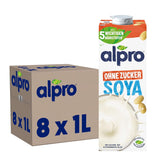 Alpro Sojadrink – Vegan et sans lait – Sans lait et sans lait – Riche en protéines riches en protéines, en calcium et en vitamines – 8 x 1 L – Haltbar