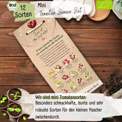 Ensemble de mini graines de tomates biologiques : 12 variétés de tomates cultivées librement | Graines de Tomates Cerise et Beefsteak Rares et Familiales | Graines de légumes pour balcon, plate-bande surélevée, jardin et cadeau | Plantes d'amour