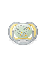 Philips AVENT Sucette de nuit Ultra Air pour bébés de 18 mois et plus qui brillent dans le noir, pack de deux nuages/tigre (modèle SCF376/01)
