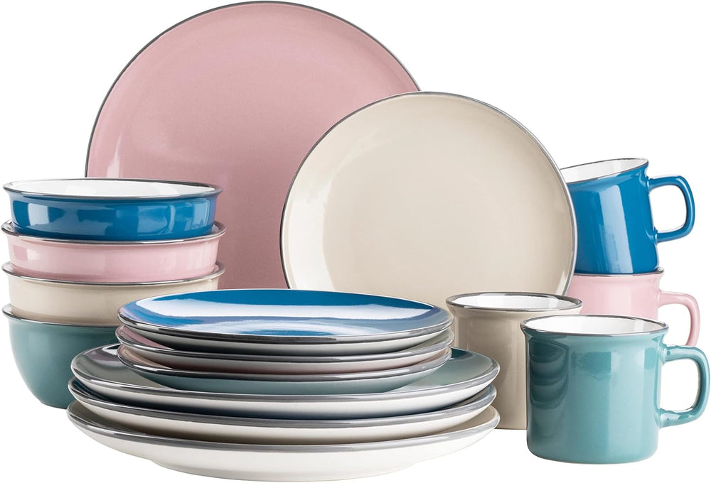 MÄSER Maila, Buntes Vintage-Geschirr-Set Aus Keramik Für 4 Personen, Modernes Geschirrset Im Retro-Look, Steinzeug, Petrol/Altrosa/Beige/Dunkelblau Seturi vesela masa Naty Shop Default Title