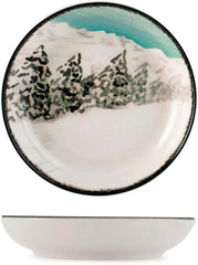 Winter Escape Service de table de Noël 12 pièces en grès – Design skieur d'hiver nordique – Passe au lave-vaisselle et au micro-ondes