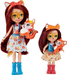 Enchantimals HCF81 - Felicity Fox et sa petite sœur (environ 15 cm et environ 10 cm) et 2 figurines d'animaux, jupe et accessoires amovibles, super cadeau pour les enfants à partir de 3 ans