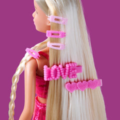 Simba Steffi Love Dream Hair – Chevilles avec cheveux extra longs, inkl. Haarclips & Kamm, dans une robe scintillante rose, 29 cm de gros, poupée de frisette pour enfants à partir de 3 ans