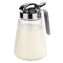 APS 765 Mug universel, mug verseur en verre avec bouchon à vis en acier inoxydable, mug verseur pour miel, café crème ou autres liquides, 8,5 x 12 cm, hauteur 13 cm