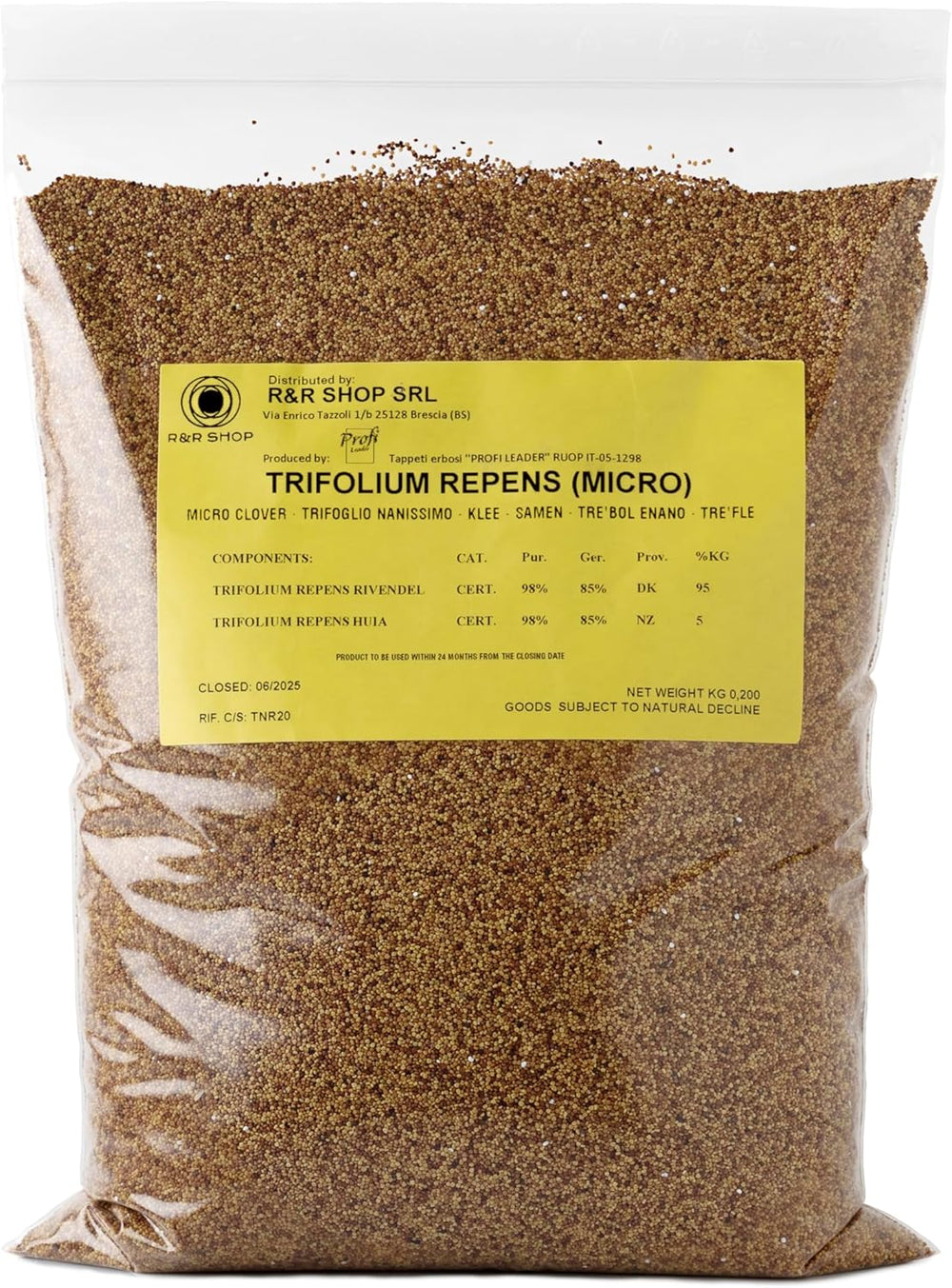 R&R SHOP - Rasensamen, Mikro-Klee Trifolium Repens, Kein MĂ€hen Erforderlich, Begehbar Und Bodendecker (200G â 50MÂČ)