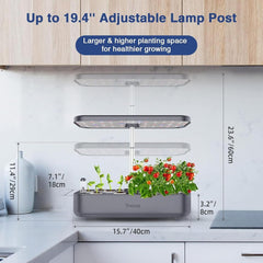 Système de culture hydroponique à 12 ustensiles, ensemble de jardin d'herbes aromatiques d'intérieur avec lumière LED, jardin intelligent, cuisine, kit de germination avec minuterie automatique (gris)