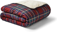 Couverture polaire Sherpa confortable Night Lark, tartan rouge classique, 9 Tog, luxueuse, moelleuse, épaisse et réversible, parfaite pour un canapé, un lit, un canapé. Hypoallergénique, lavable en machine, Taille : Lits et couettes Night Lark