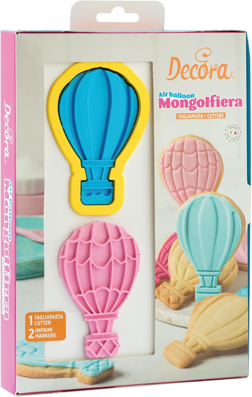 0255035 Découpeurs et marqueurs de montgolfières en plastique 3D, ensemble idéal pour les décorations en pâte à sucre ou en gumpaste, fabriqué en Italie, design original. Paquet de