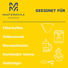 Martermühle Café Crème Kaffeebohnen 500g mittelkräftig I Arabica I Saveurs : Brauner Zucker, Haselnuss, Schokolade I Ganze Kaffeebohnen schonend geröstet, säurearm