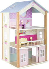 Small Foot 11192 Maison de poupée tournante en bois à 3 étages avec meubles jouets multicolore 37 x 40 x 67 cm Naty Shop Doll Houses