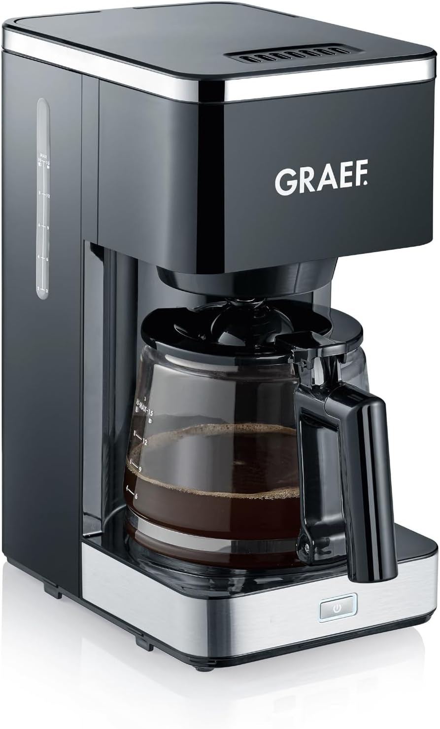 GREF. Machine à expresso à filtre FK402 noire, 1,25 L, fonction maintien au chaud, minuterie, fonction pré-infusion, tête d'infusion pour un développement optimal des saveurs, facile à utiliser