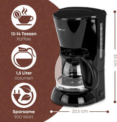 Machine à expresso Clatronic® | Machine à expresso automatique pour 12-14 tasses (environ 1,5 litre) | Machine à expresso avec filtre et système anti-goutte | 900W | Expresso KA 3473 Noir
