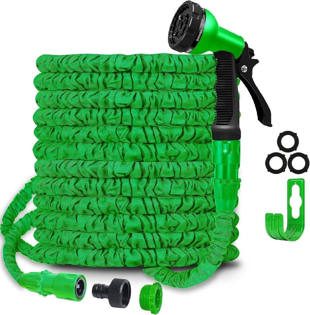 Tuyau d'arrosage flexible et extensible avec raccords de 1,9 cm et 1,27 cm, buse de pulvérisation à 8 fonctions, bleu ou vert, 15 m