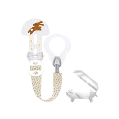 MAMAN Clip-le ! & Cover Attache-tétine avec protège-tétine, Attache-tétine réglable en longueur avec anneau amovible, Convient aux sucettes, anneaux de dentition et jouets, Lapin