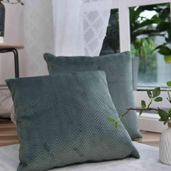 Oreiller décoratif à rideaux Lxl 45x45 cm Jacquard vert "Greta" avec motif à chevrons Entretien facile Fermeture à glissière Remplissage doux 320G - Variété de couleurs, 2023510 Oreillers de voyage Naty Shop