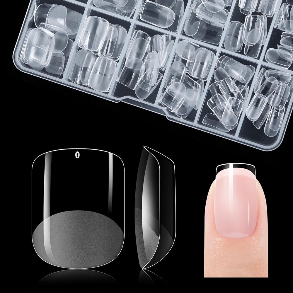 Gelike EC Lot de 120 faux ongles carrés extra courts en résine PMMA pré-polie pour femme, salon, 12 tailles
