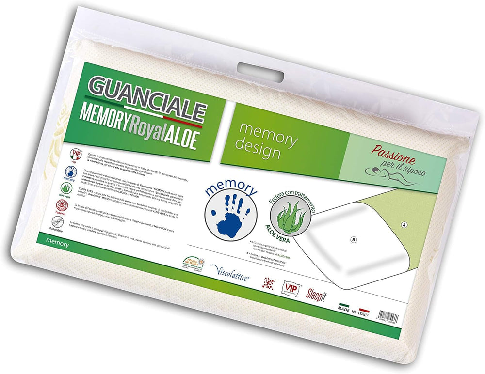 VIP. Oreiller extra large en mousse à mémoire de forme 100 % viscoélastique avec housse amovible 42 x 68 cm Hauteur 9 Fabriqué en Italie Naty Shop Oreillers standard Titre par défaut