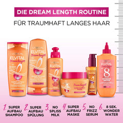 L'Oréal Paris Elvital Anti Split End Hair Mask pentru păr lung, deteriorat, Tratament intensiv pentru clătire, Cu vitamine vegetale și ulei de ricin, Dream Length Super Build-up Mask, 1 x 300 ml Masca de par Naty Shop