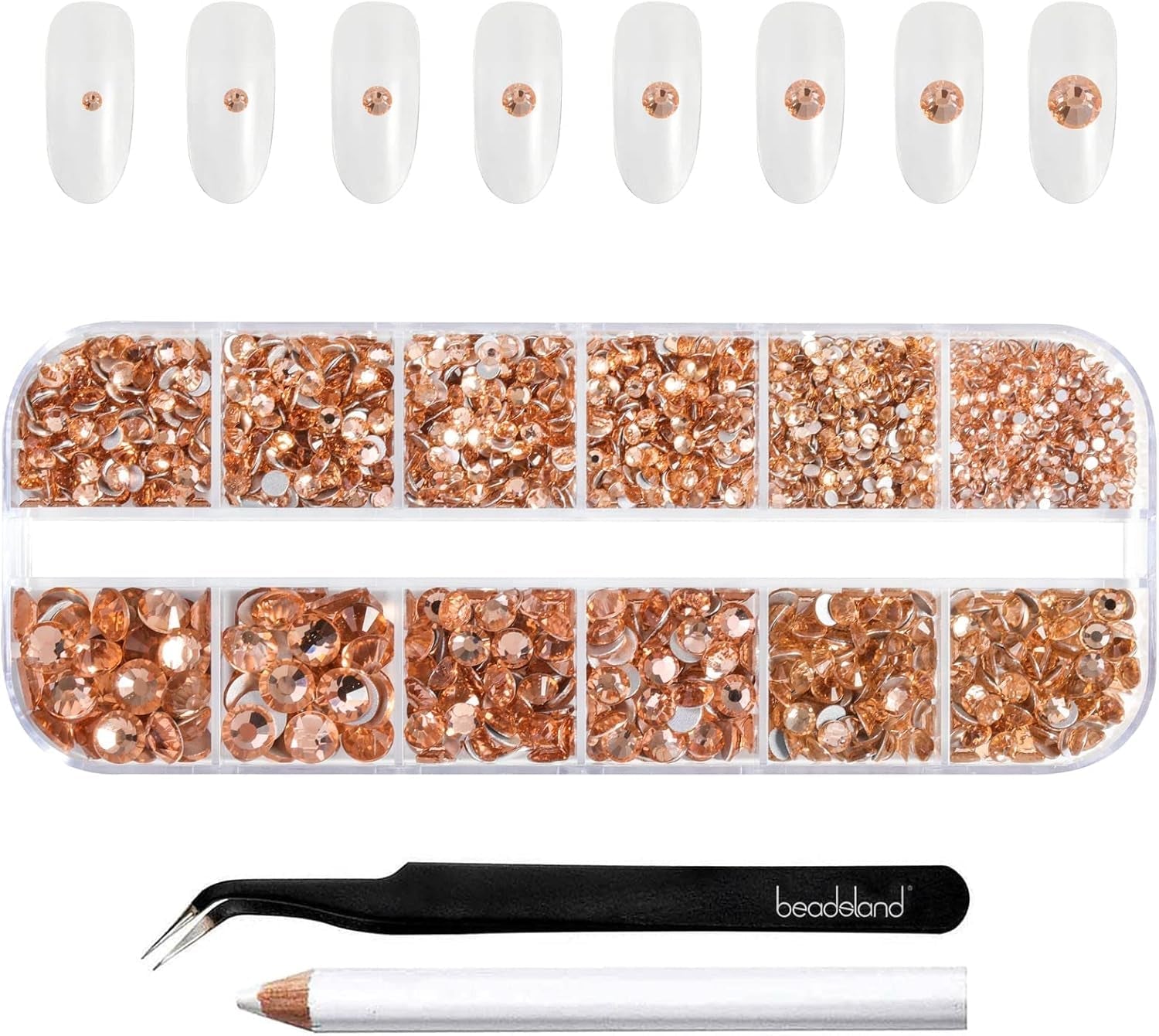 Beadsland 2500Pcs Glas Nailart Strasssteine Kristall Flatback Edelsteine Runde, Für Handwerk Gemischt 8 Größen SS4 ~ SS30 Mit Picking Pinzette Und Stift (Kristall Weiss)