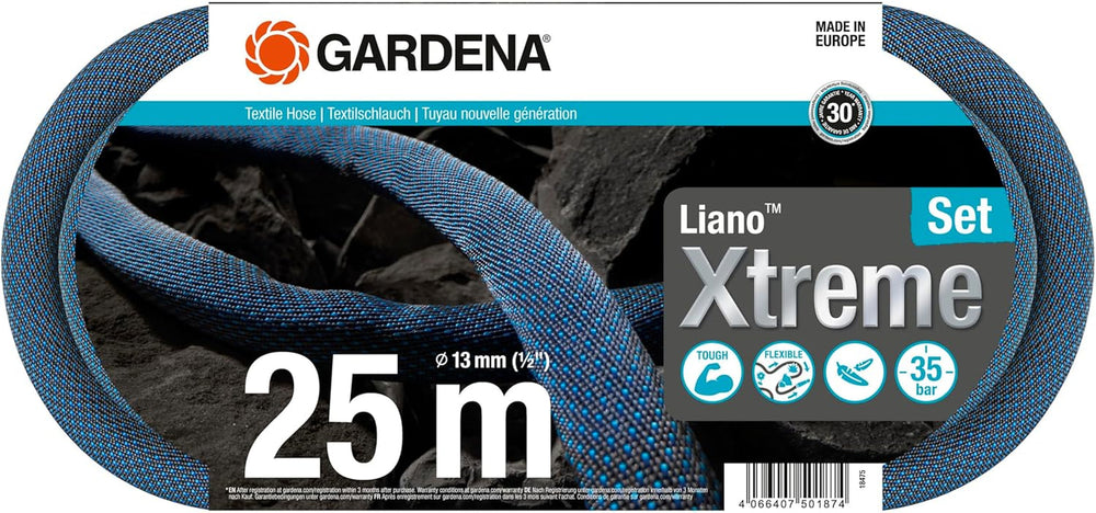 Gardena Liano Xtreme 1/2" 25 m : tuyau d'arrosage textile extrêmement robuste avec tuyau intérieur en PVC léger et résistant aux intempéries (18475-20)