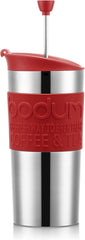 Mug thermique Bodum K11067-04 TRAVEL PRESS SET, double paroi, acier inoxydable, couvercle supplémentaire, 0,35 l, rouge