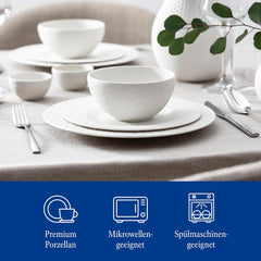 Villeroy & Boch - Manufacture Rock Blanc Geschirrset 6 teilig weiß, Spülmaschinenfest, Mikrowellensicher, Geschirr Modern, Starter Set, Speiseteller, Pastateller, Müslischalen, Premium Porzellan