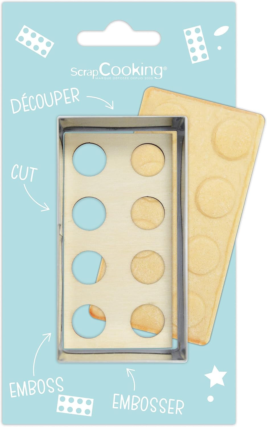 ScrapCooking - Ensemble d'emporte-pièces en bois de brique + outils de gaufrage - Moule à emporte-pièce en relief en acier inoxydable - Accessoire de moule de cuisson sableuse - Jouet de construction de gâteau - 2096