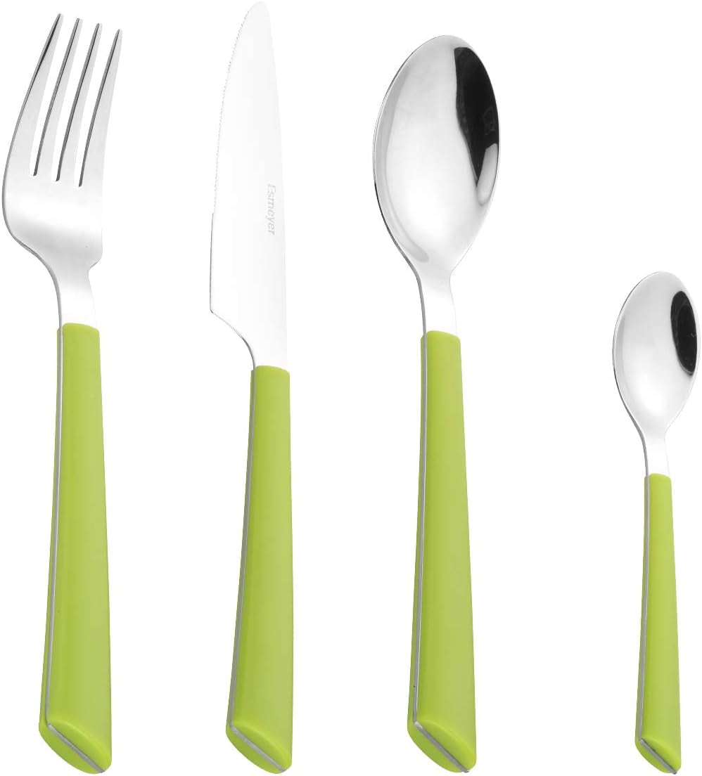 Tacâmuri JANE, oțel inoxidabil lustruit 18/0, mânere din plastic verde, 24 bucati Bucatarie Naty Shop