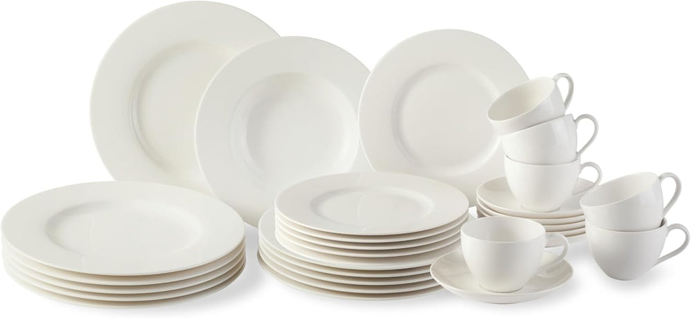 vivo - Villeroy & Boch Group - Service de table Basic White 30 pièces, lavable au lave-vaisselle et au micro-ondes, Service de table blanc, Service à café, Céramique, Assiettes, Tasses, Porcelaine Premium