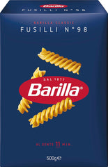 Barilla Pasta Classic Fusilli No. 98 de blé dur de haute qualité, toujours al dente, Chili, Spaghetti, Fusilli, Penne, Italien, 500g