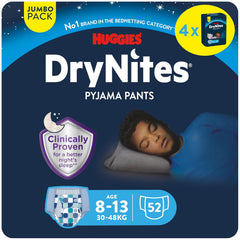 Huggies DryNites Couches mouillantes nocturnes super absorbantes pour garçons de 8 à 13 ans (30 à 48 kg) 27 couches (3 x 9 pièces)