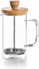 - Cafetière française, presse à café, cafetière à piston, cafetière filtre française, 3 tasses, 0,35 l, acier et bois
