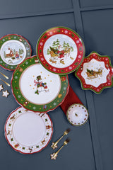 Hutschenreuther Service de table de Noël rouge Happy Wintertime pour 6 personnes, porcelaine, multicolore, 6 assiettes de petit-déjeuner, 6 assiettes plates et 6 assiettes plates, passe au lave-vaisselle et au micro-ondes