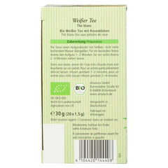 Ceai alb organic cu petale de trandafir, 20 pliculețe, 30 g