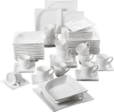 MALACASA, Série Monica, Service de table pour 12 personnes, Porcelaine blanc-crème, Service combiné avec 12 tasses à café, 12 soucoupes, 12 assiettes à dessert, 12 assiettes plates et 12 assiettes plates