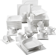 MALACASA, Série Monica, Service de table pour 12 personnes, Porcelaine blanc-crème, Service combiné avec 12 tasses à café, 12 soucoupes, 12 assiettes à dessert, 12 assiettes plates et 12 assiettes plates