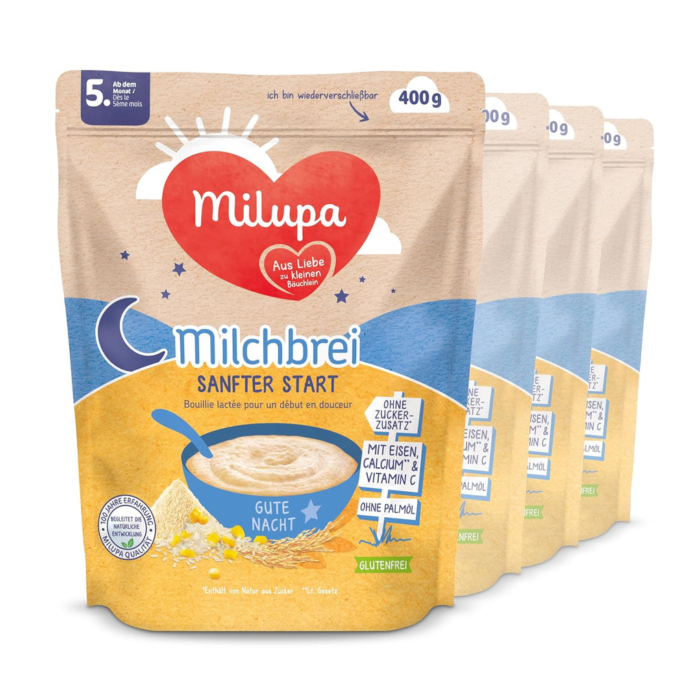 Bouillie de lait Milupa Gentle Start - Céréales pour bébé sans gluten, sans huile de palme - Sans conservateurs ni colorants - Dès 5 mois - 4 x 400 g