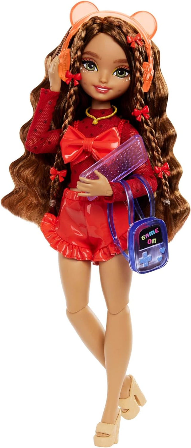 Barbie Dream Besties Poupée et accessoires, poupée mannequin mobile Teresa avec cheveux bruns et pinces à cheveux, 10 pièces sur le thème du jeu vidéo, HYC23 Naty Shop Dolls Video Games