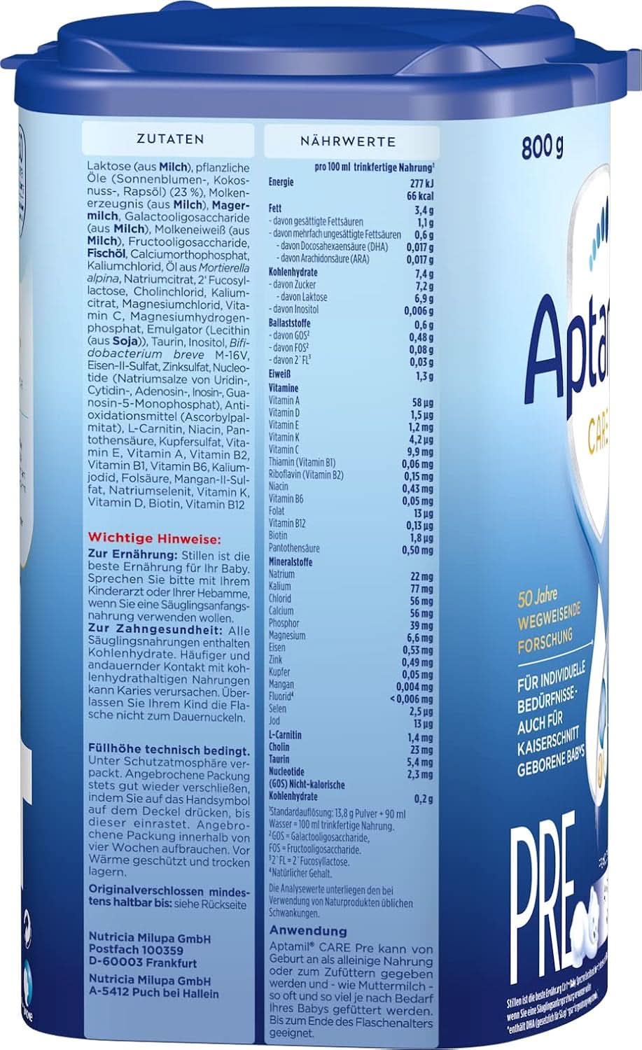 Aptamil Care PRE - Lapte inițial de la naștere, cu DHA, doar lactoză, fără ulei de palmier, mâncare pentru copii, lapte praf, 1x 800 g Mama si Copilul Naty Shop