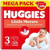 Couches Huggies Ultra Comfort/Little Movers, taille 3 (4-9 kg), motif Disney, absorbantes, protection complète, 126 unités