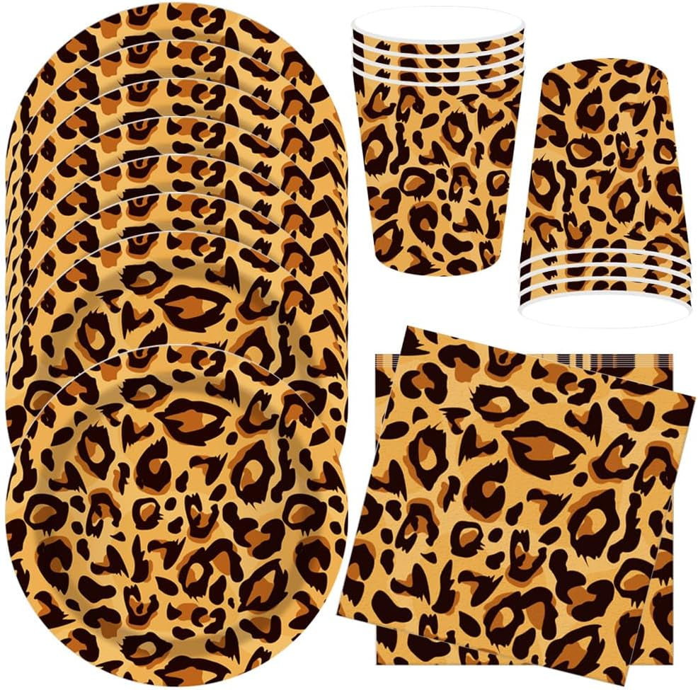 Motif léopard Party Geschirr Kindergeburtstag Deko Geburtstag Party Geschirr Dschungel Pappteller Becher Servietten Babyparty Tischdeko Set