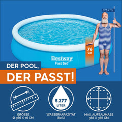 Piscine Bestway Fast Set, sans pompe, bleue, 366 x 76 cm, sans accessoires