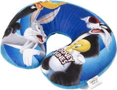 Warner Bros Looney Tunes Oreiller cervical pour bébé fille - Doux - Voiture de voyage - Bugs Bunny Daffy Duck Silvestro Titti - Confort - Bleu Naty Shop