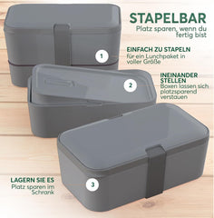 Boîte à lunch Umami pour adultes, boîte à bento empilable avec 4 couverts et compartiments, boîte à lunch adulte, récipient à salade à emporter, boîte à lunch pique-nique/bureau, gris anthracite, boîtes de conservation des aliments 1500 ml Naty Shop